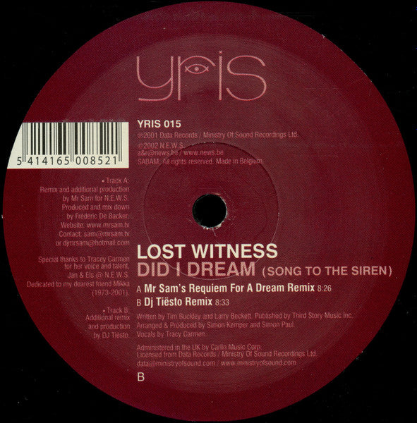 Lost Witness : Did I Dream (Song To The Siren) (12")