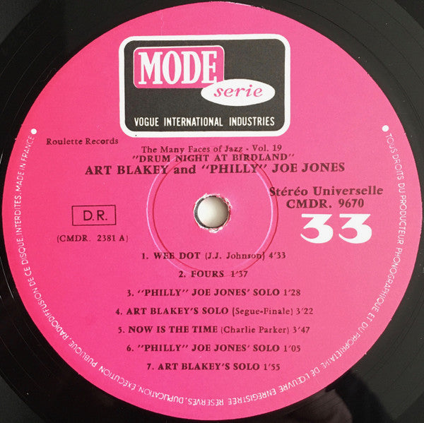 Art Blakey - Elvin Jones - "Philly" Joe Jones - Charlie Persip : Drum Night At Birdland (LP, Album, RE)