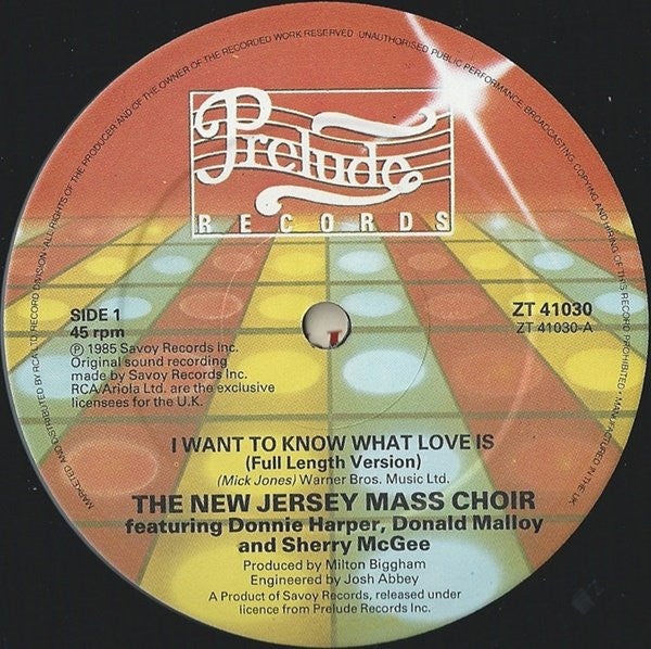 The New Jersey Mass Choir : I Want To Know What Love Is (12")