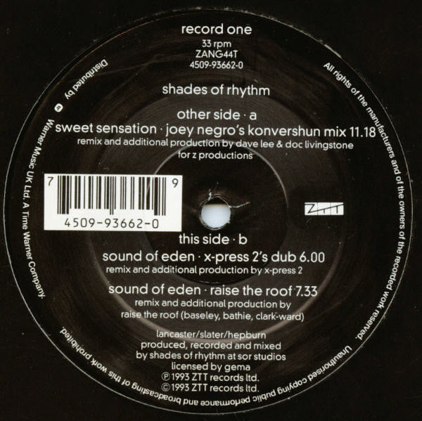 Shades Of Rhythm : Sound Of Eden • Sweet Sensation (Remixes by Joey Negro • X-Press 2 • Raise The Roof) (12", Ltd, Gat)