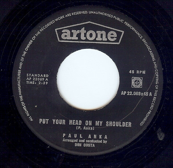 Paul Anka : Put Your Head On My Shoulder (7", Single, Mono)