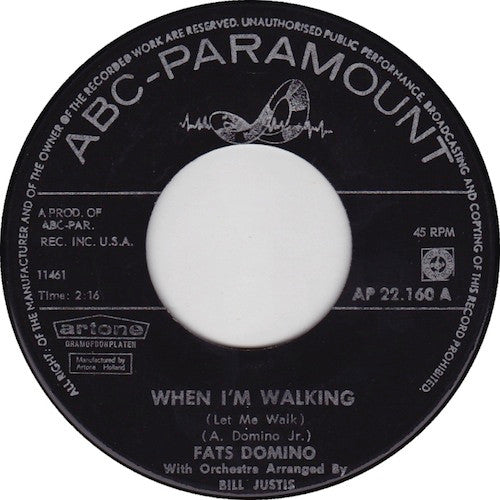 Fats Domino : When I'm Walking / I've Got A Right To Cry (7", Single)