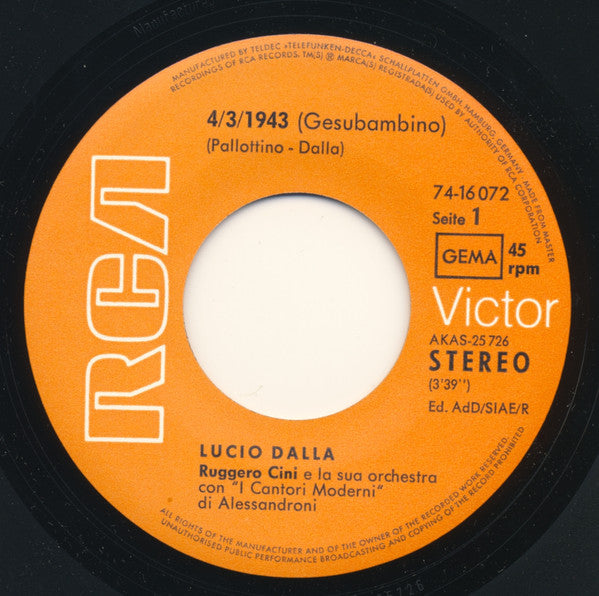 Lucio Dalla : 4/3/1943 / Il Fiume E La Città (7", Single)
