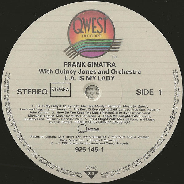 Frank Sinatra With Quincy Jones And Orchestra* : L.A. Is My Lady (LP, Album, Gat)