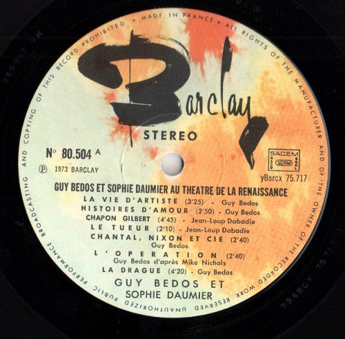 Guy Bedos - Sophie Daumier : Au Théâtre De La Renaissance (LP, Album)