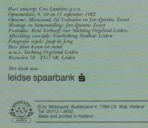 Feike Asma, Joop Brons, Ben Fey, Wim van der Reijden, Jan Schmitz : Orgelstad Leiden (2xLP)