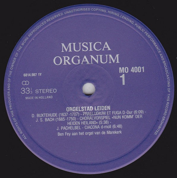 Feike Asma, Joop Brons, Ben Fey, Wim van der Reijden, Jan Schmitz : Orgelstad Leiden (2xLP)