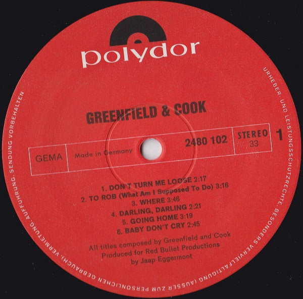 Greenfield & Cook : Greenfield & Cook (LP, Album)