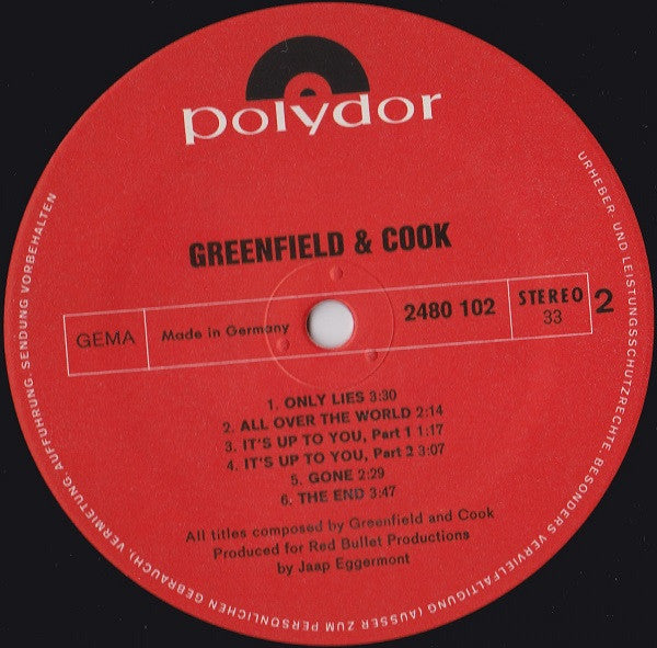 Greenfield & Cook : Greenfield & Cook (LP, Album)