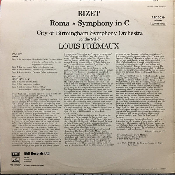 Georges Bizet, City Of Birmingham Symphony Orchestra, Louis Frémaux : Roma * Symphony in C (LP)