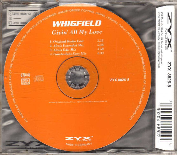Whigfield : Givin' All My Love (CD, Maxi)