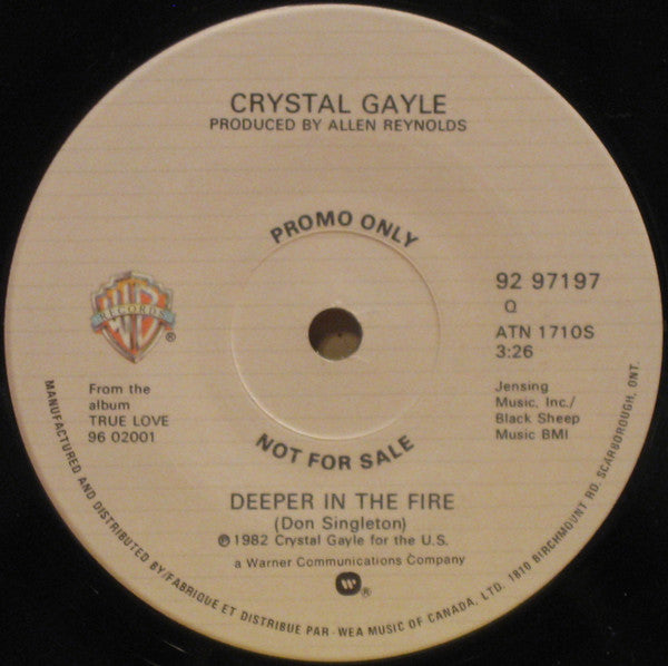 Crystal Gayle : Our Love Is On The Faultline (7", Promo)