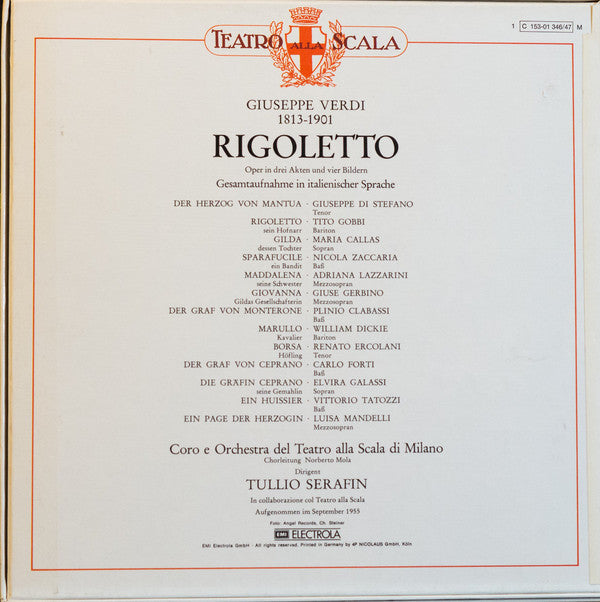 Giuseppe Verdi, Maria Callas · Giuseppe di Stefano, Tito Gobbi, Nicola Zaccaria · Tullio Serafin, Coro Del Teatro Alla Scala  E Orchestra Del Teatro Alla Scala : Rigoletto (2xLP, Mono, RE + Box)