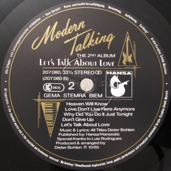 Modern Talking : Let's Talk About Love (The 2nd Album) (LP, Album)