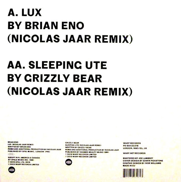 Brian Eno x Nicolas Jaar x Grizzly Bear : Brian Eno x Nicolas Jaar x Grizzly Bear  (12", RSD, Single, Ltd)