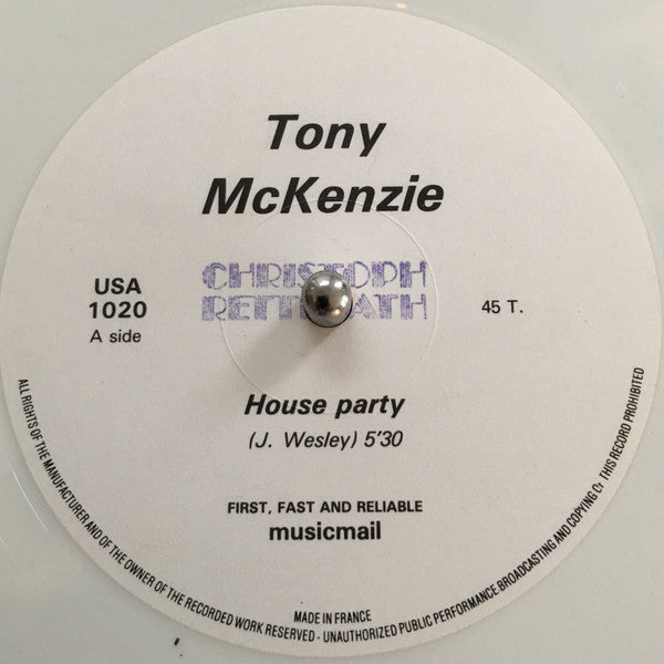 Tony McKenzie : House Party (12", Whi)
