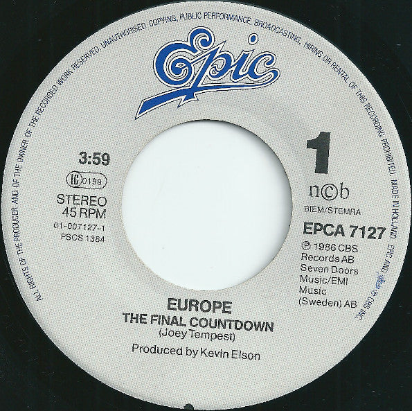Europe (2) : The Final Countdown (7", Single)