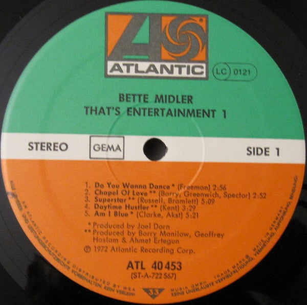 Bette Midler : That's Entertainment 1 (LP, Album, RE)