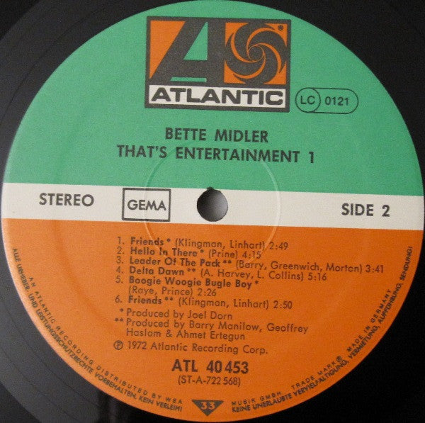 Bette Midler : That's Entertainment 1 (LP, Album, RE)