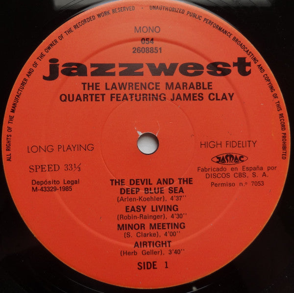 The Lawrence Marable Quartet Featuring James Clay : Tenorman (LP, Album, Mono, RE)