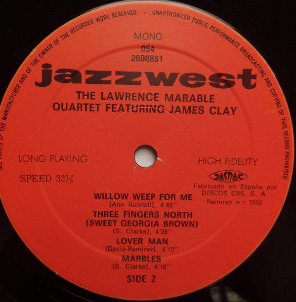 The Lawrence Marable Quartet Featuring James Clay : Tenorman (LP, Album, Mono, RE)