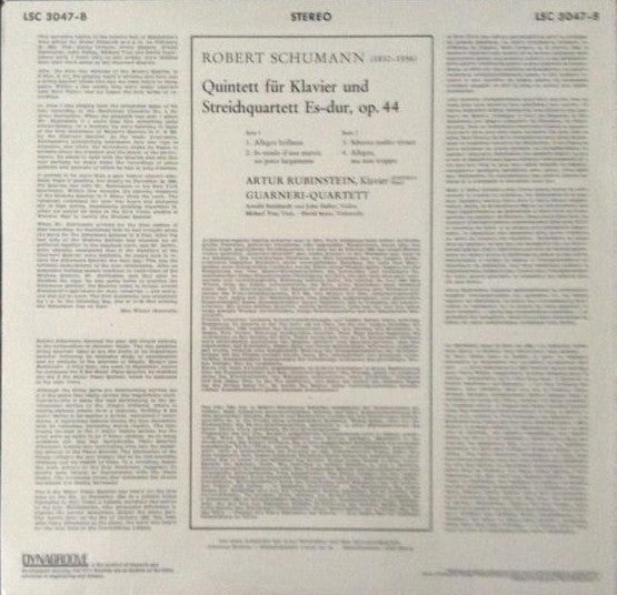 Robert Schumann, Arthur Rubinstein, Guarneri Quartet : Quintett Für Klavier Und Streichquartett Es-dur, Op.44 (LP)