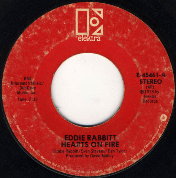 Eddie Rabbitt : Hearts On Fire (7", Styrene, All)