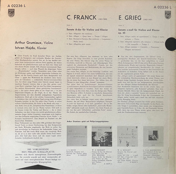 Franck* / Grieg* - Arthur Grumiaux, Istvan Hajdu* : Sonate A-Dur Für Violine Und Klavier / Sonate C-Moll Für Violine Und Klavier (LP, Album, Mono)