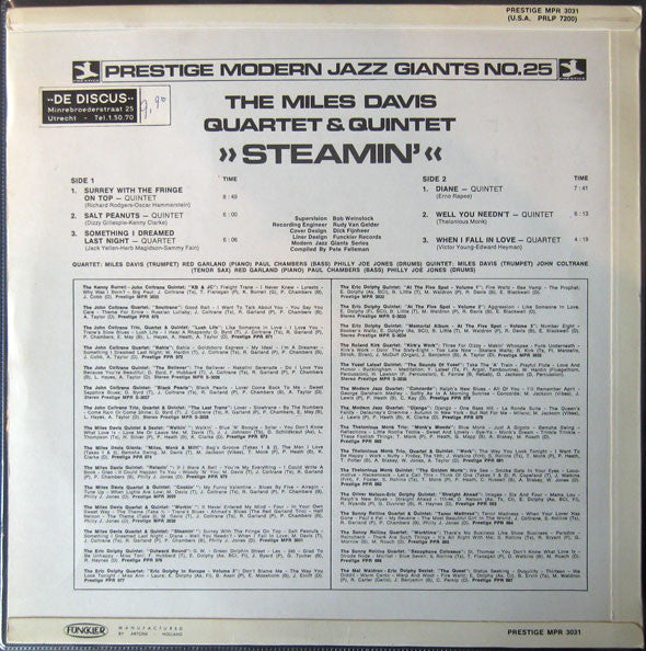 The Miles Davis Quintet : Steamin' With The Miles Davis Quintet (LP, Album, RE)