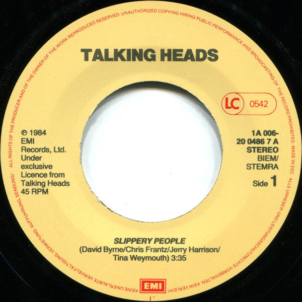 Talking Heads : Slippery People (7", Single)
