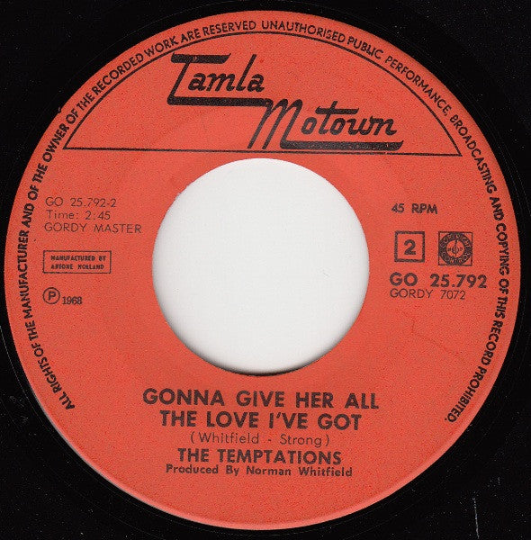The Temptations : I Could Never Love Another (After Loving You) (7", Single)