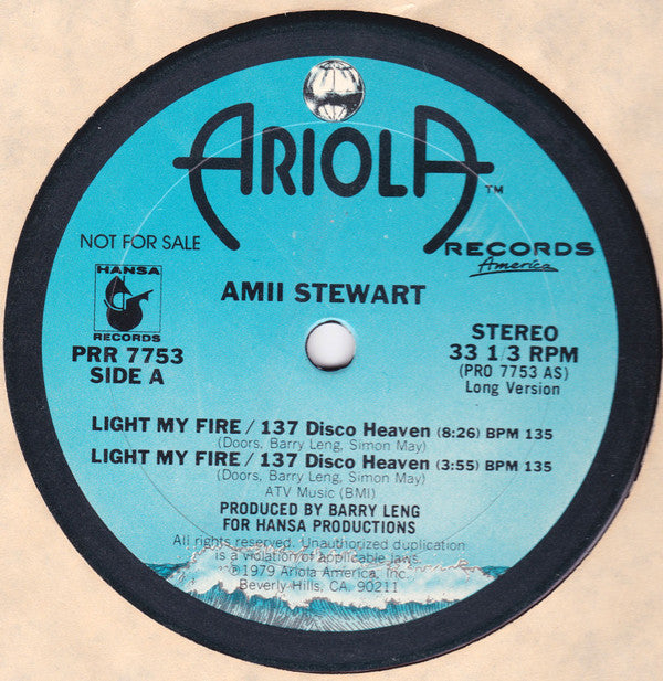 Amii Stewart : Light My Fire (12", Promo)