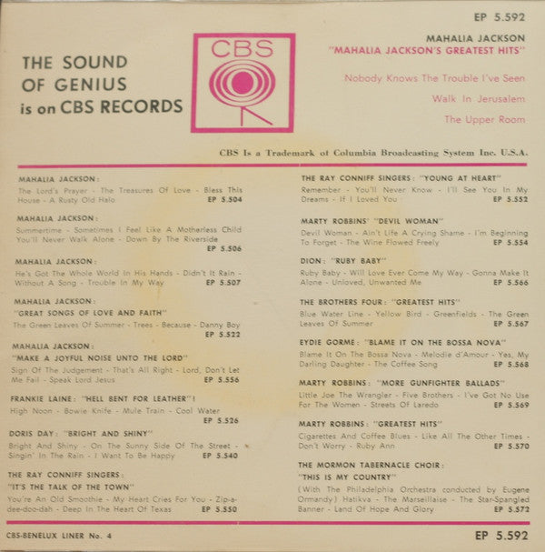 Mahalia Jackson : Mahalia Jackson's Greatest Hits (7", EP)