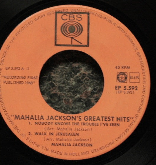 Mahalia Jackson : Mahalia Jackson's Greatest Hits (7", EP)