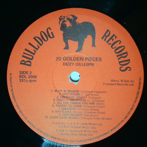 Dizzy Gillespie : 20 Golden Pieces Of Dizzy Gillespie (LP, Comp, Mono)