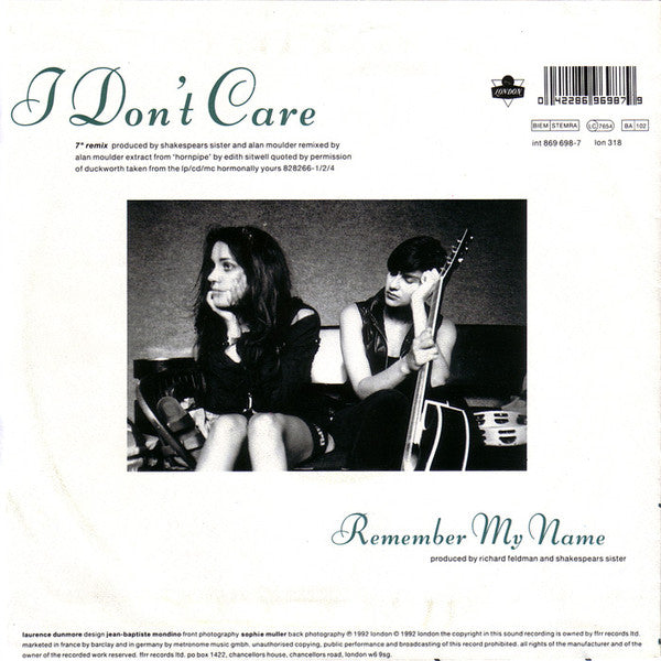 Shakespear's Sister : I Don't Care (7", Single)