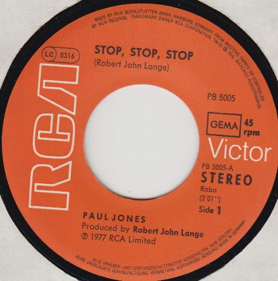 Paul Jones : Stop, Stop, Stop / Bird Of Paradise (7", Single)