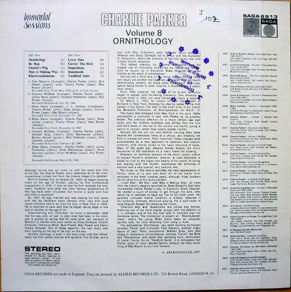 Charlie Parker : Volume 8  Ornithology (LP, Comp, RE, Yel)