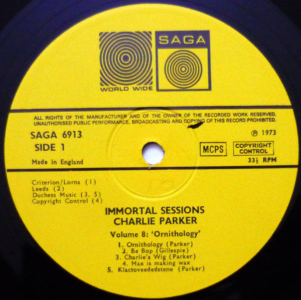 Charlie Parker : Volume 8  Ornithology (LP, Comp, RE, Yel)