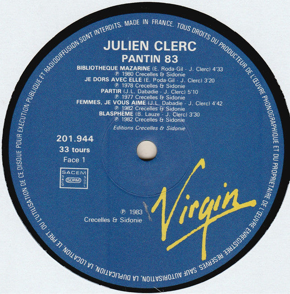 Julien Clerc : Pantin 83 (LP, Album)