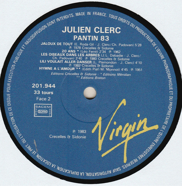 Julien Clerc : Pantin 83 (LP, Album)