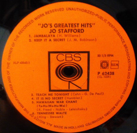 Jo Stafford : Jo's Greatest Hits (LP, Comp)