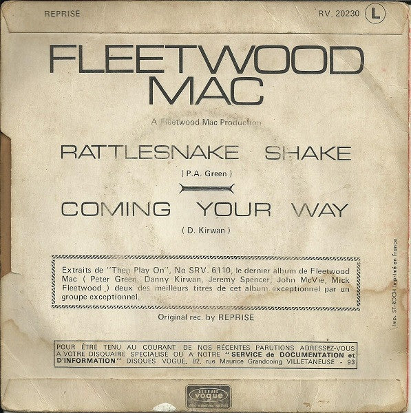 Fleetwood Mac : Rattlesnake Shake / Coming Your Way (7", Single)