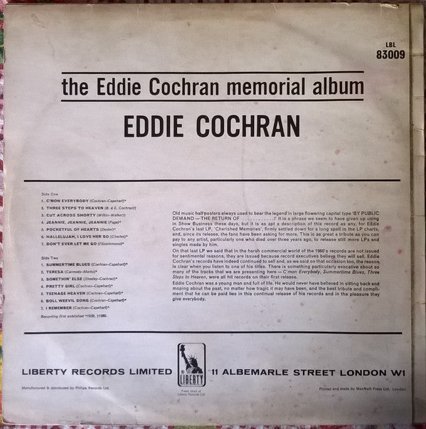 Eddie Cochran : The Eddie Cochran Memorial Album (LP, Album, Mono, RE)