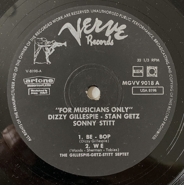 Stan Getz - Dizzy Gillespie - Sonny Stitt : For Musicians Only (LP, Album, Mono, RE)