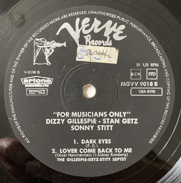 Stan Getz - Dizzy Gillespie - Sonny Stitt : For Musicians Only (LP, Album, Mono, RE)