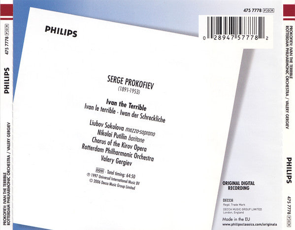 Sergei Prokofiev - Liubov Sokolova, Nikolai Putilin, Rotterdams Philharmonisch Orkest, Kirov Chorus, Valery Gergiev : Ivan The Terrible (CD, Album, RE)