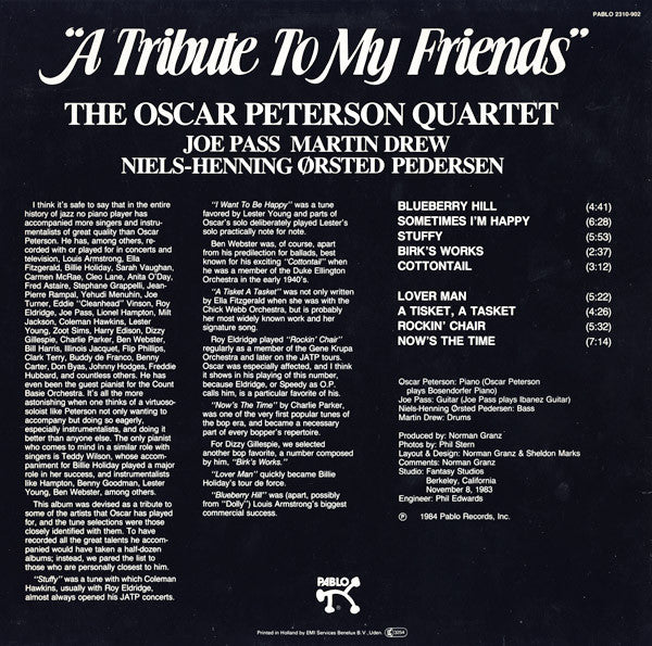The Oscar Peterson Quartet : A Tribute To My Friends (LP, Album)