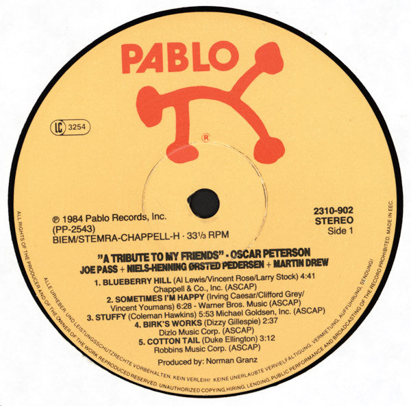 The Oscar Peterson Quartet : A Tribute To My Friends (LP, Album)