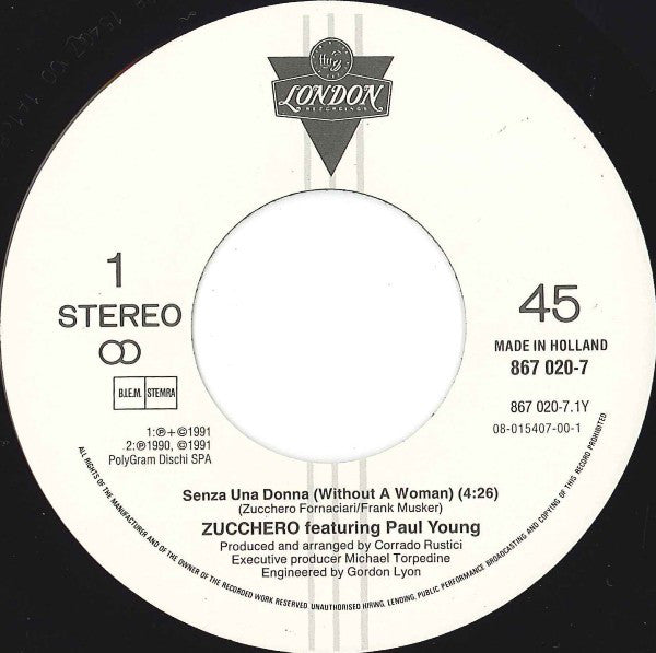 Zucchero, Paul Young : Senza Una Donna (Without A Woman) (7", Single)